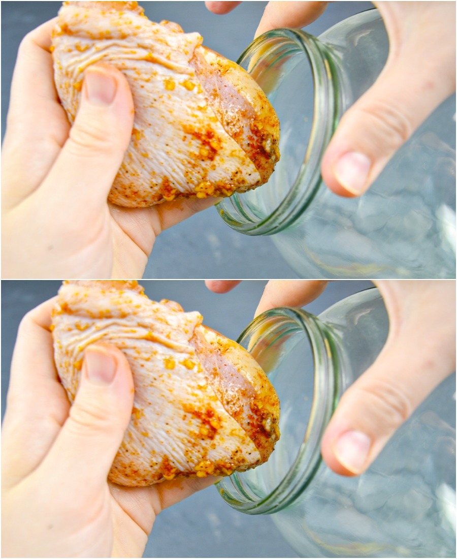 Chicken and jar. 3 liters of food without dirty dishes. You can even eat the bones, which are very healthy