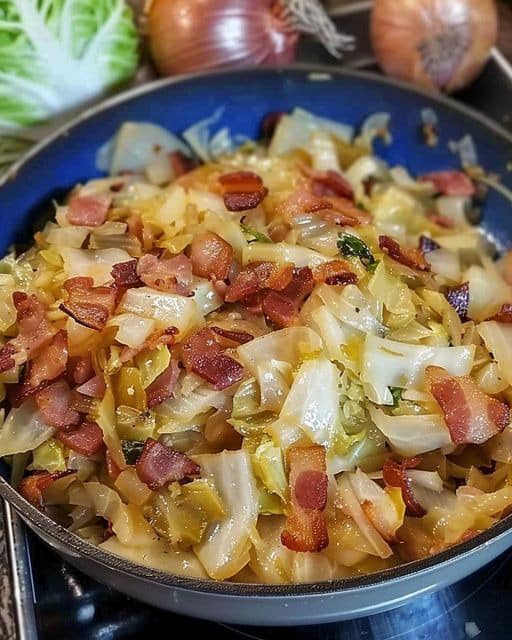 FRIED CABBAGE WITH ONIONS AND BACON