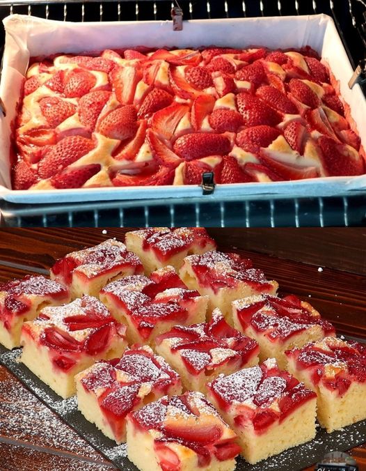 Mix 1 cup of flour with 400g strawberries, strawberry cake from the tray