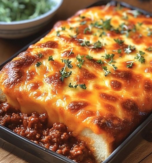 Garlic Bread Cheesy Sloppy Joe Bake