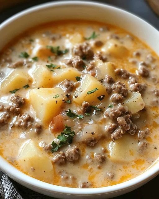 HomeCreamy potato and hamburger soup made in a crockpot: a warm and comforting meal