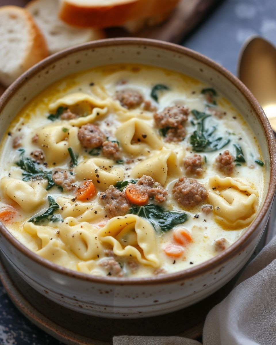 Creamy Soup with Parmesan Cheese and Italian Sausage