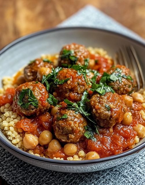 Meatballs with tomato sauce and chickpeas