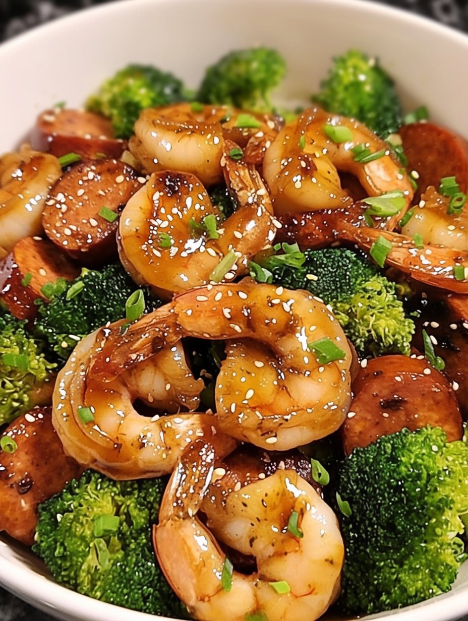 Honey Garlic Shrimp, Sausage & Broccoli