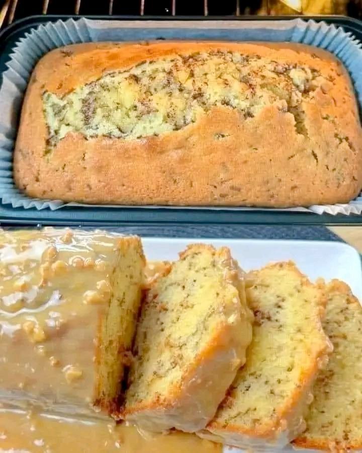 Cinnamon Banana Bread with Caramel Glaze