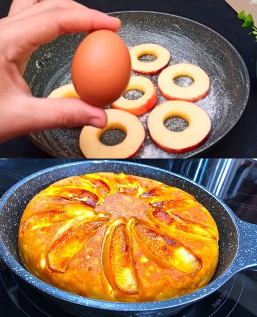 Cake – cake in a pan in 15 minutes with 1 egg, apple, milk and flour. Recipe that is popular on the Internet.