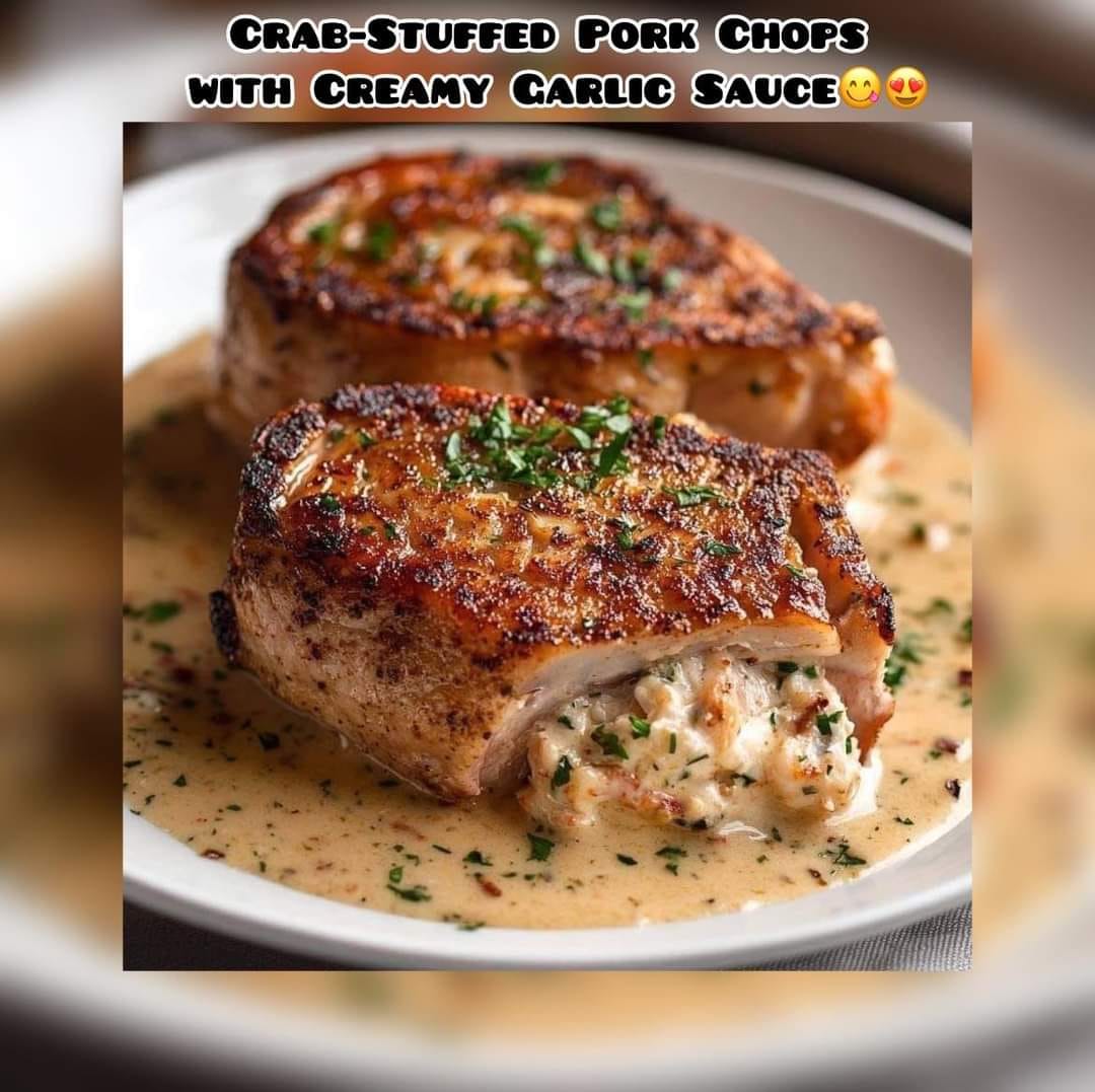 Crab-Stuffed Pork Chops with Creamy Garlic Sauce