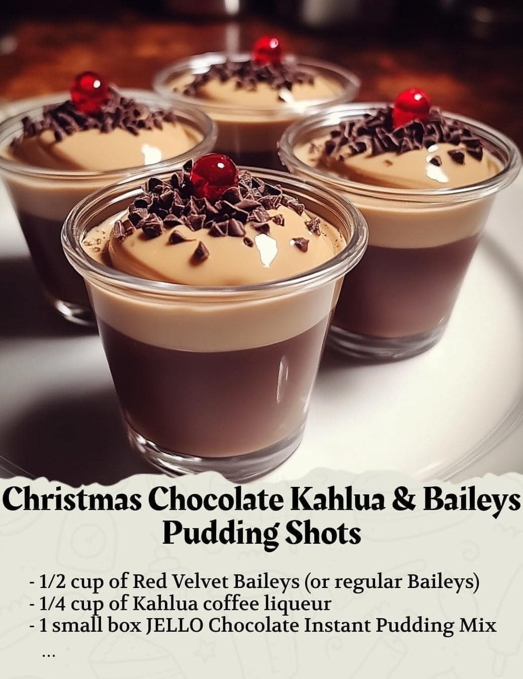 Christmas Chocolate Kahlua & Baileys Pudding Shots