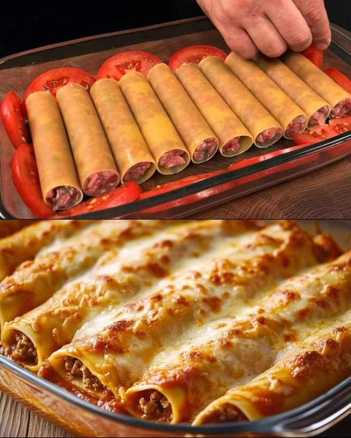 Classic Stuffed Cannelloni with Meat and Tomato Sauce