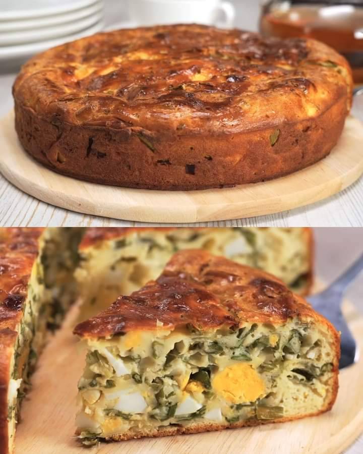 Fluffy Kefir and Green Onion Pie with Egg Filling