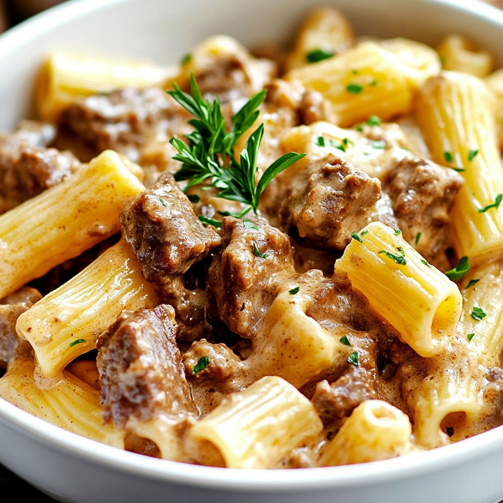 1. Creamy Slow Cooker Beef Pasta