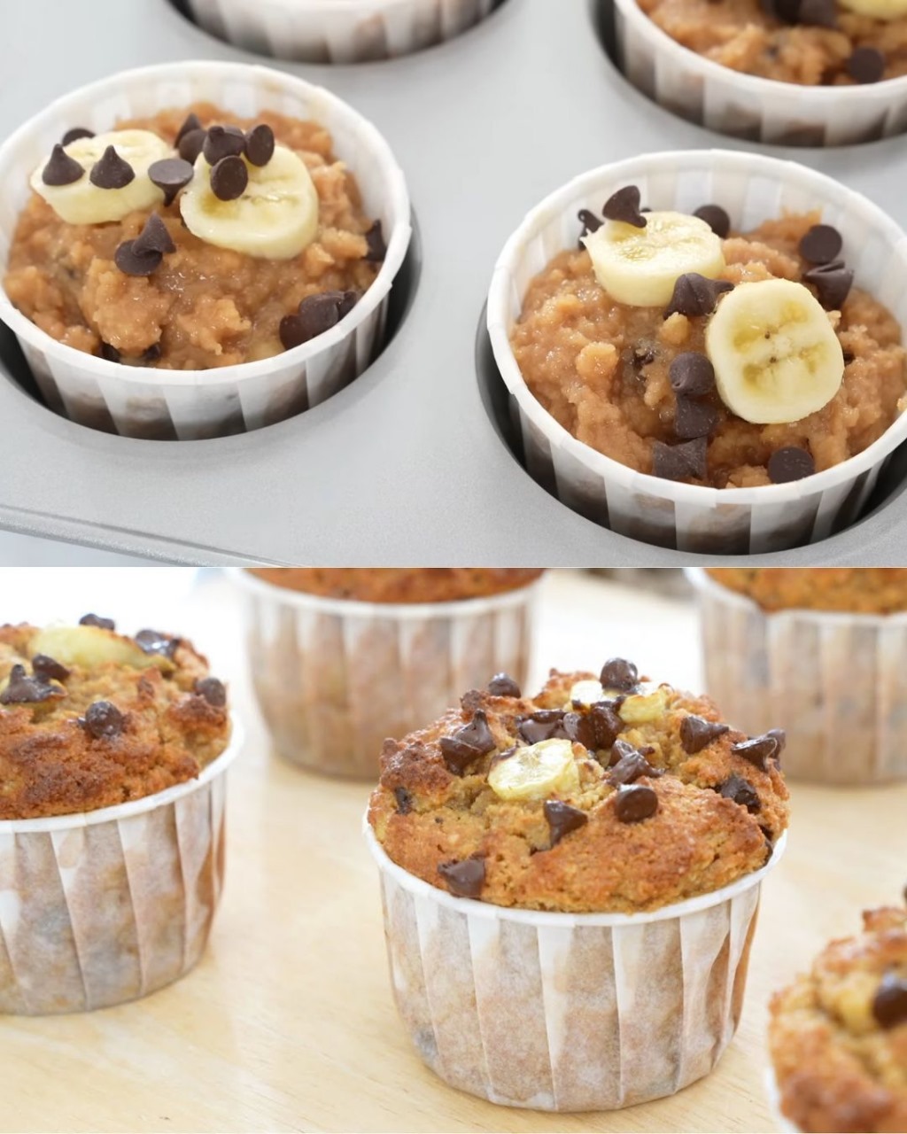 Flourless Banana Chocolate Chip Muffins