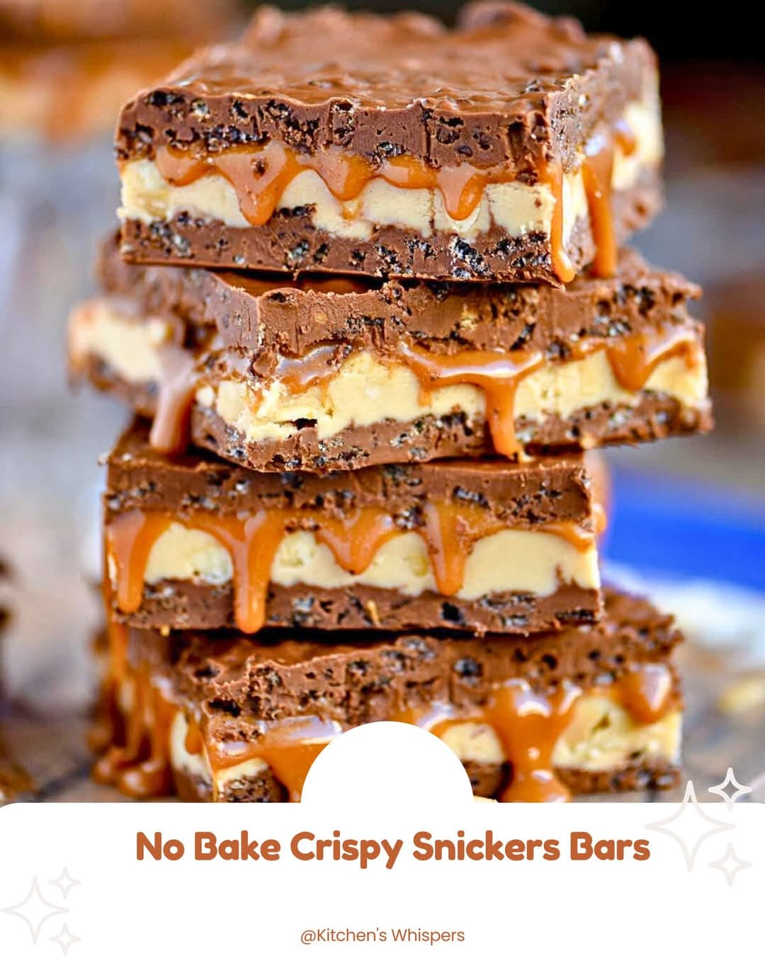 No Bake Crispy Snickers Bars