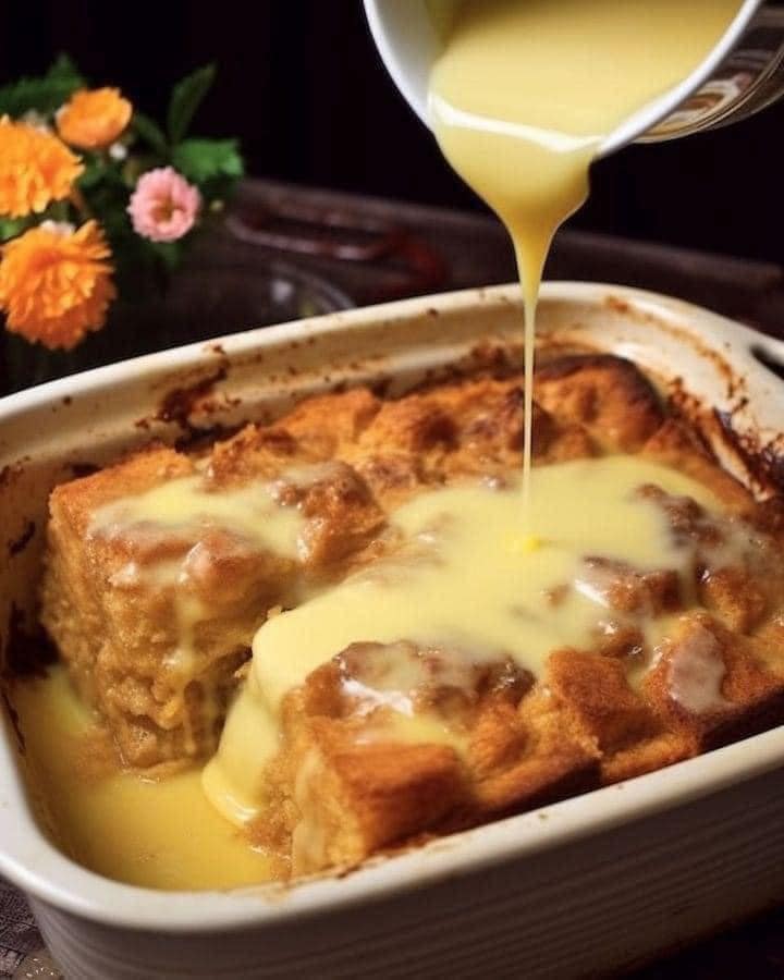 Grandma’s Old-Fashioned Bread Pudding with Vanilla Sauce