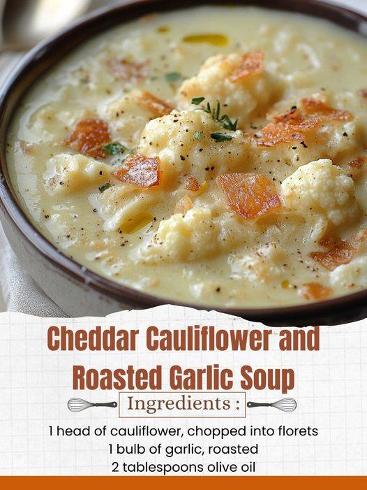 Roasted Garlic and Cheddar Cauliflower Soup Recipe