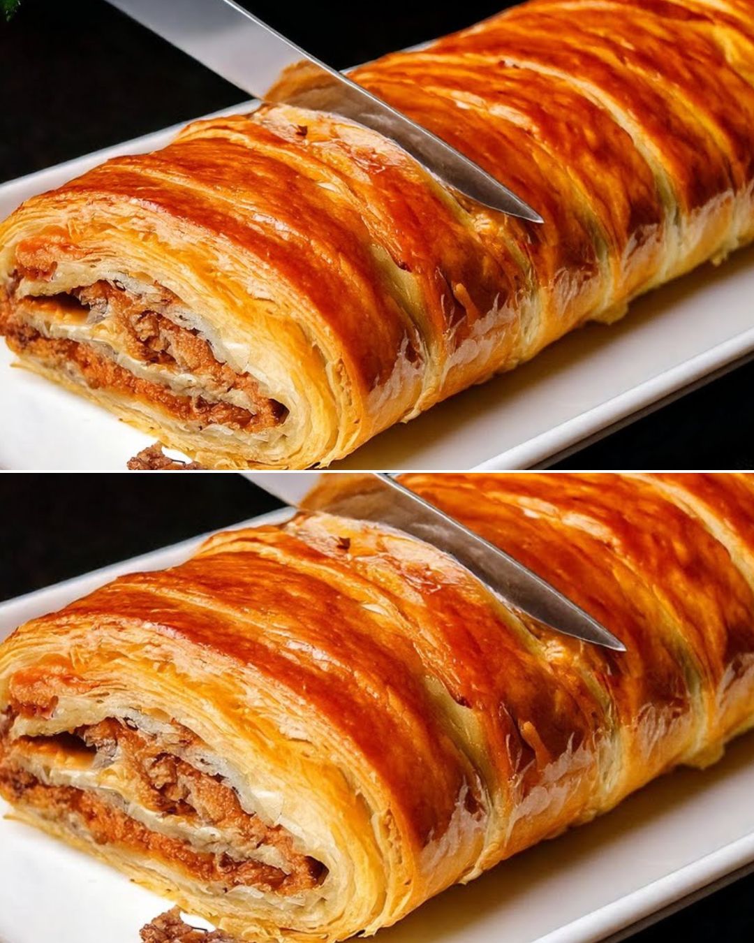 Festive Puff Pastry Roll with Meat and Cheese – A Showpiece for the Holiday Table