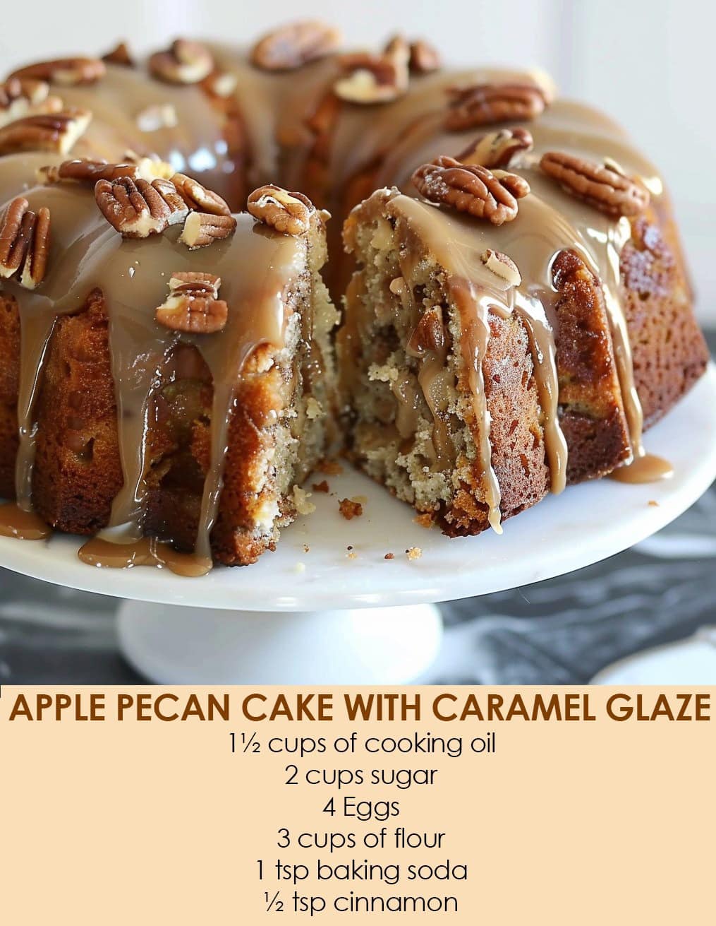 Apple Pecan Cake with Caramel Glaze