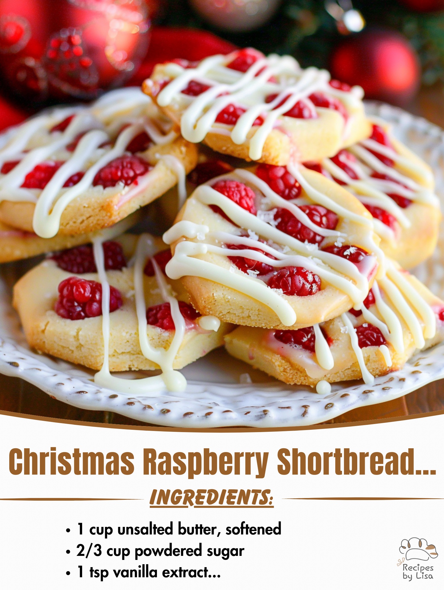 Christmas Raspberry Shortbread with White Chocolate Drizzle