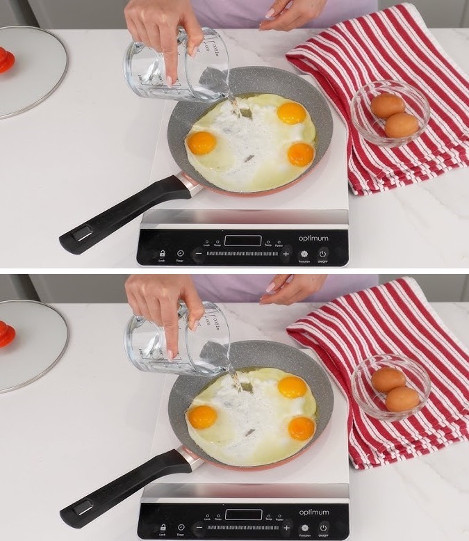 Method for Perfect Fried Eggs: Pour Water Trick