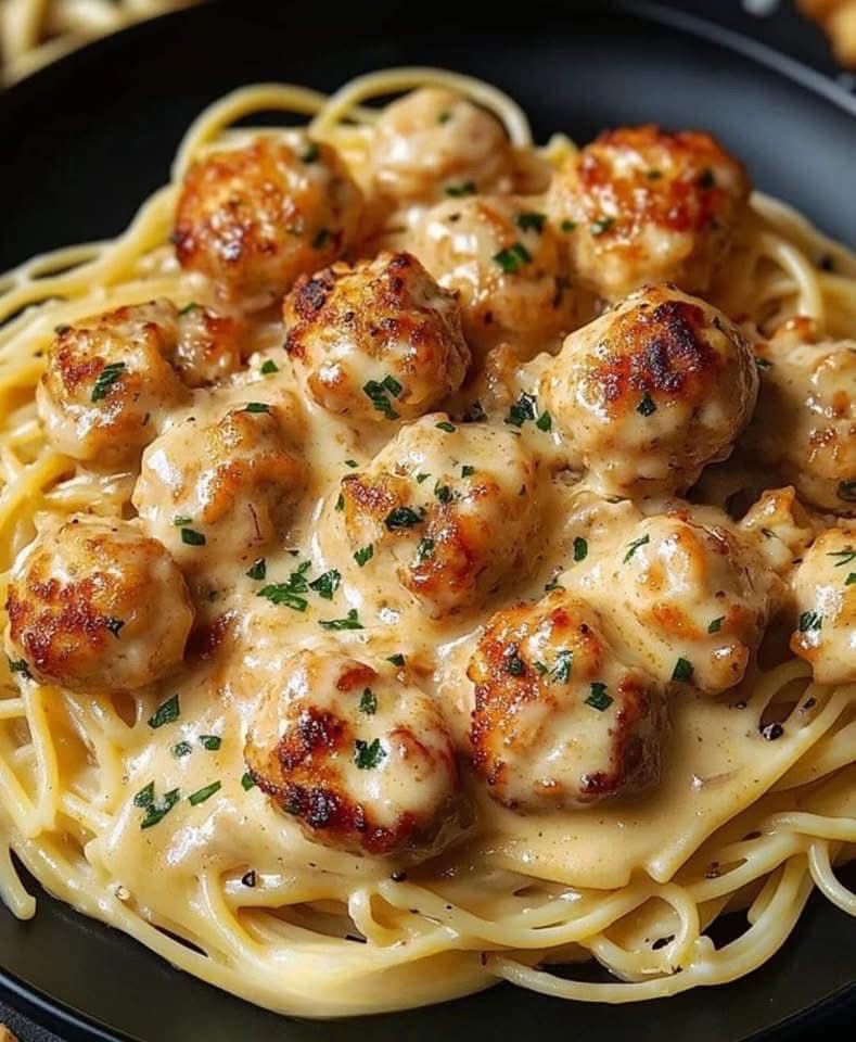 Garlic Butter Chicken Bites with Creamy Parmesan Pasta