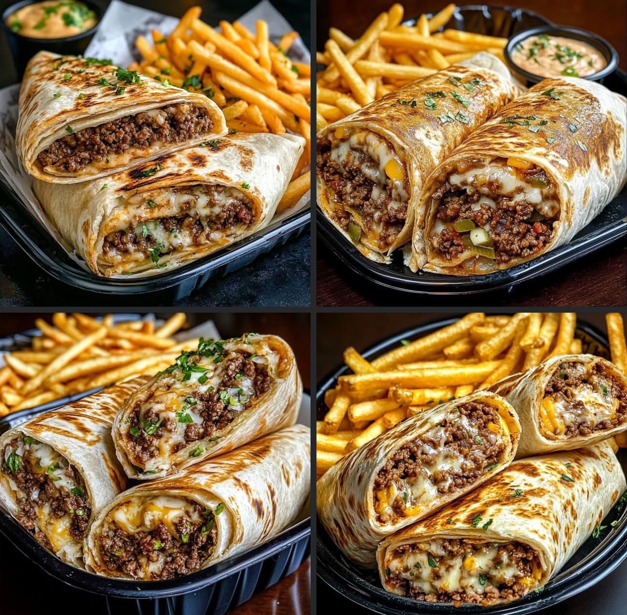 Cheesy Beef Burritos with Fries