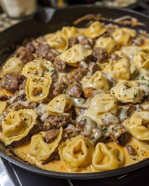 Cheesesteak Tortellini in Rich Provolone Sauce