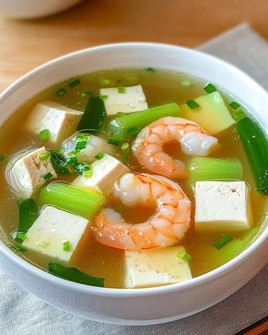 Shrimp, Luffa and Tofu Soup