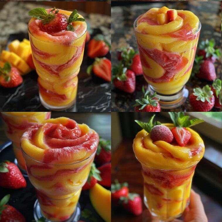 Fresh Mango Strawberry Swirled Slushies