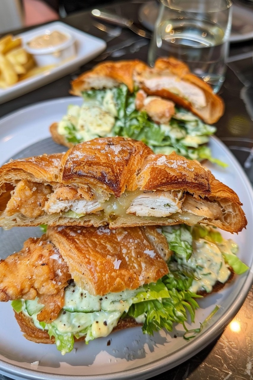 Crispy Chicken Caesar Salad on a Croissant