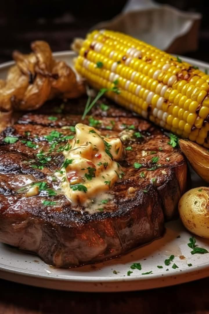 Grilled Ribeye Steak with Garlic Herb Butter