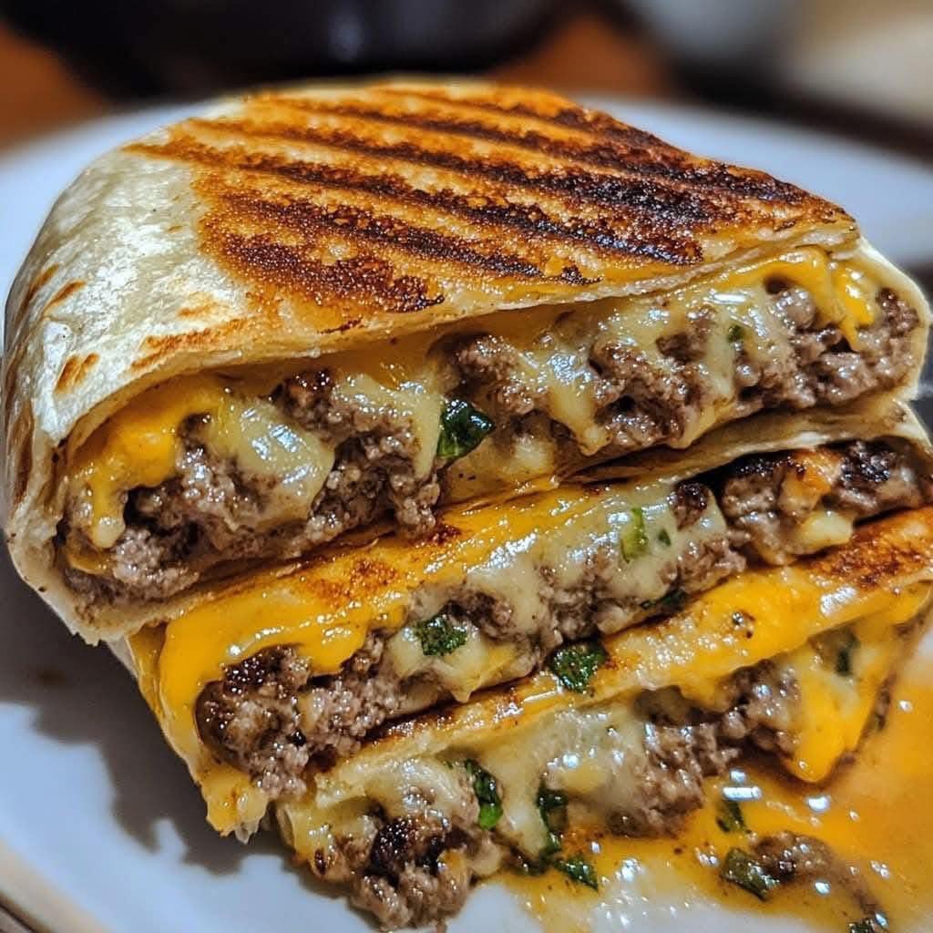 Grilled cheeseburger wrap with cheese