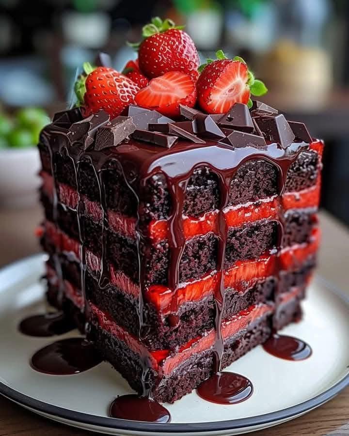 Dark Velvet Strawberry Cake