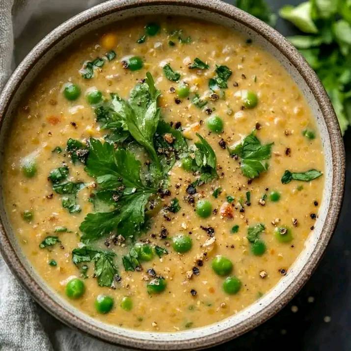 Creamy Lentil Coconut Soup with Peas