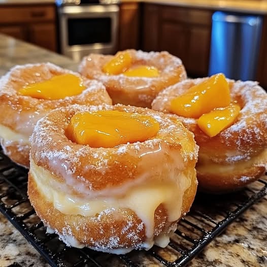 Classic Peach Cobbler Cheesecake Donuts