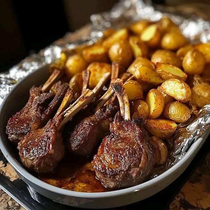 Garlic Herb Lamb Chops with Roasted Potatoes