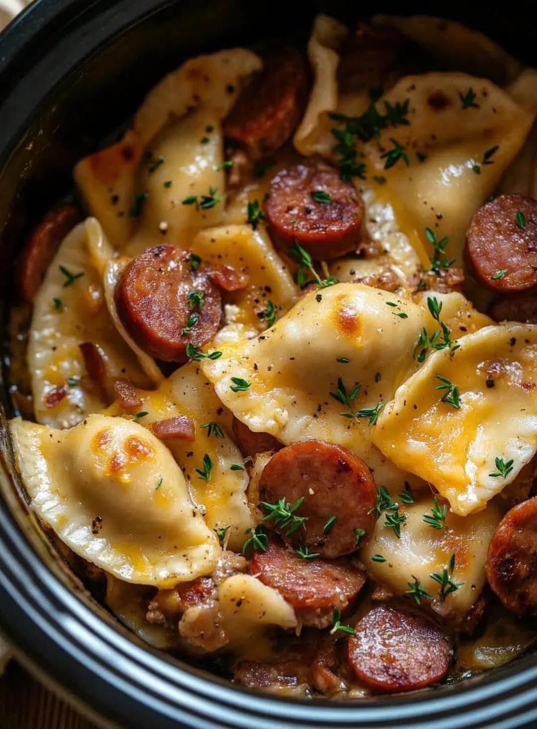 Crock Pot Pierogi Casserole with Kielbasa