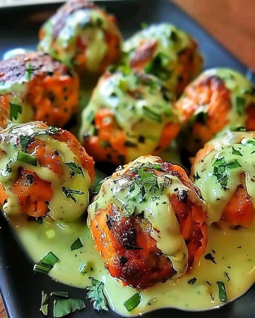 Baked Salmon Meatballs with Creamy Avocado Sauce