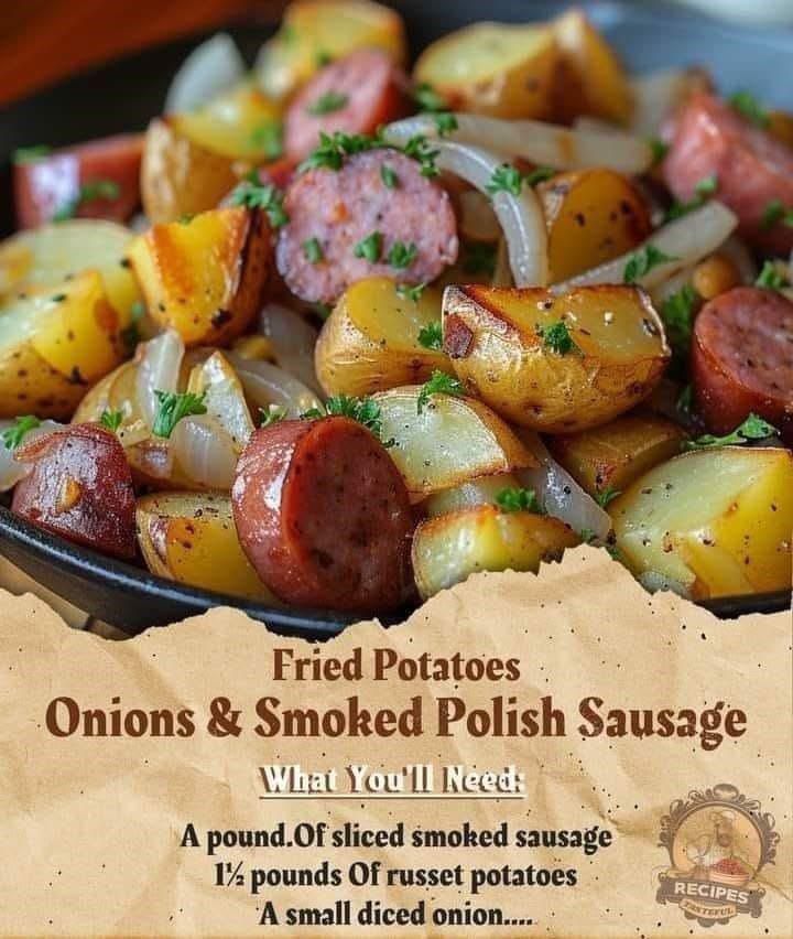 Fried Potatoes, Onions, and Smoked Polish Sausage Recipe