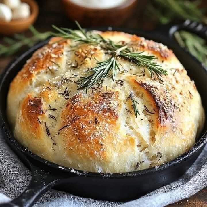 Rustic No Knead Rosemary Garlic Bread