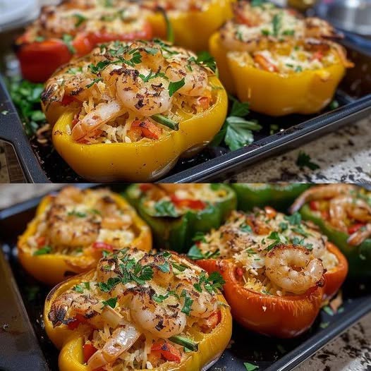 **Seafood Stuffed Bell Peppers: A Flavorful and Healthy Dish**  Seafood lovers, this recipe is for you! **Seafood Stuffed Bell Peppers** offer a delightful combination of tender seafood, vibrant bell peppers, and delicious seasonings, all baked to perfection. This dish is not only a feast for the taste buds but also a great source of protein and essential nutrients. Whether you’re preparing a weeknight dinner or entertaining guests, these stuffed peppers are sure to impress.  In this article, we’ll show you how to make **Seafood Stuffed Bell Peppers**, a savory and satisfying dish that brings together fresh seafood, fresh vegetables, and aromatic spices for a truly delicious meal.  —  ### **Why You’ll Love Seafood Stuffed Bell Peppers**  1. **Packed with Flavor**: The natural sweetness of the bell peppers complements the savory flavors of the seafood, creating a dish that’s bursting with flavor in every bite.     2. **Healthy and Nutritious**: Seafood is rich in lean protein, omega-3 fatty acids, and vitamins, making this recipe a nutritious option. The bell peppers are loaded with vitamins A and C, fiber, and antioxidants.     3. **Customizable**: You can use your favorite type of seafood, such as shrimp, crab, scallops, or a combination of them. The filling can also be adjusted to suit your personal taste preferences.     4. **Low-Carb and Gluten-Free**: This dish is naturally low in carbs and gluten-free, making it an excellent choice for those following low-carb, gluten-free, or paleo diets.  5. **Impressive Presentation**: Stuffed bell peppers make for a beautiful and vibrant dish that’s sure to impress at any dinner table or party.  —  ### **Ingredients for Seafood Stuffed Bell Peppers**  – **4 large bell peppers** (any color you prefer, such as red, yellow, or green) – **1 lb (450g) seafood** (shrimp, scallops, crab meat, or a mix of your choice) – **1/2 cup cooked rice** (optional, can substitute with quinoa or cauliflower rice for a lower-carb option) – **1/4 cup breadcrumbs** (optional, for added texture, use gluten-free if needed) – **1/4 cup grated Parmesan cheese** (optional, can be skipped for a dairy-free version) – **1/4 cup chopped onions** (finely chopped) – **2 cloves garlic** (minced) – **1 tablespoon olive oil** (for sautéing) – **1 teaspoon dried oregano** – **1 teaspoon dried thyme** – **1/2 teaspoon paprika** (for color and flavor) – **Salt and pepper** (to taste) – **1/4 cup fresh parsley** (chopped, for garnish) – **1 tablespoon fresh lemon juice** (optional, for added brightness)  —  ### **Instructions for Making Seafood Stuffed Bell Peppers**  #### **1. Prepare the Bell Peppers** Start by preheating your oven to **375°F (190°C)**. While the oven heats up, wash and slice the tops off the **bell peppers**. Carefully remove the seeds and membranes from inside the peppers, creating a hollow space for the stuffing. If necessary, trim the bottoms of the peppers slightly so they can stand upright in the baking dish.  #### **2. Cook the Seafood** In a large skillet, heat **1 tablespoon of olive oil** over medium heat. Add the chopped **onions** and **minced garlic** and sauté for 2-3 minutes until softened and fragrant. Then, add the seafood of your choice—shrimp, scallops, crab, or a combination. Cook the seafood for about 4-5 minutes, stirring occasionally, until it’s just cooked through. Remove the skillet from the heat and allow the seafood to cool slightly.  #### **3. Prepare the Filling** Once the seafood has cooled, chop it into bite-sized pieces. In a mixing bowl, combine the chopped seafood, **cooked rice** (if using), **breadcrumbs**, **grated Parmesan cheese**, **dried oregano**, **dried thyme**, **paprika**, **salt**, and **pepper**. Add **1 tablespoon of lemon juice** for extra flavor, and mix everything together until the ingredients are well incorporated. The filling should be moist but not too wet, so adjust the amount of rice or breadcrumbs as necessary to get the right consistency.  #### **4. Stuff the Bell Peppers** Spoon the seafood mixture into the prepared bell peppers, packing it in tightly but not overstuffing. Fill each pepper to the top with the seafood filling.  #### **5. Bake the Stuffed Peppers** Place the stuffed bell peppers upright in a baking dish. If the peppers are unstable, you can place them on a bed of crumpled aluminum foil or parchment paper to help them stand. Cover the baking dish loosely with aluminum foil and bake in the preheated oven for **25-30 minutes**. The peppers should be tender and the filling heated through. If you want the tops to be golden and crispy, remove the foil for the last 5 minutes of baking.  #### **6. Garnish and Serve** Once the peppers are done, remove them from the oven and let them cool for a few minutes. Sprinkle the stuffed peppers with **fresh parsley** and serve. You can also drizzle a little extra **lemon juice** on top for added brightness.  —  ### **Tips for the Perfect Seafood Stuffed Bell Peppers**  1. **Use Fresh Seafood**: For the best flavor and texture, try to use fresh seafood. If using frozen seafood, be sure to thaw it completely and drain any excess moisture before cooking.  2. **Adjust the Rice**: If you’re aiming for a lighter dish, you can skip the rice altogether or use **cauliflower rice** for a low-carb version. Quinoa is also a great alternative for a protein-packed filling.  3. **Flavor Variations**: Feel free to experiment with the seasoning. Add a little **cayenne pepper** for spice, or throw in some chopped fresh basil or dill for an herbaceous twist.  4. **Add Veggies**: You can sneak in some additional veggies like spinach, mushrooms, or zucchini for extra flavor and nutrition. Simply sauté them with the onions and garlic before adding the seafood.  5. **Make Ahead**: These stuffed peppers can be prepared ahead of time and stored in the refrigerator for up to 2 days. When ready to eat, just pop them in the oven and bake until heated through.  —  ### **Health Benefits of Seafood Stuffed Bell Peppers**  Seafood is an excellent source of lean protein, omega-3 fatty acids, and important vitamins and minerals, making it a great addition to your diet. Here are some of the key health benefits of the ingredients in **Seafood Stuffed Bell Peppers**:  – **Seafood**: Rich in omega-3s, seafood promotes heart health, reduces inflammation, and improves brain function. – **Bell Peppers**: High in vitamin C, bell peppers support the immune system, promote healthy skin, and provide antioxidants that fight free radicals. – **Rice (or Quinoa)**: Provides fiber and complex carbohydrates, which are great for digestion and energy. – **Olive Oil**: A healthy fat that supports heart health and provides anti-inflammatory benefits.  —  ### **Conclusion**  **Seafood Stuffed Bell Peppers** are a delicious, healthy, and filling dish that combines the best of seafood and vegetables. Whether you’re looking for a low-carb meal, a crowd-pleasing dinner, or a way to add more seafood to your diet, this recipe is sure to satisfy your cravings. Packed with protein, fiber, and essential nutrients, these stuffed peppers are as nutritious as they are flavorful.  Give this recipe a try and enjoy a light yet hearty meal that’s perfect for any occasion!