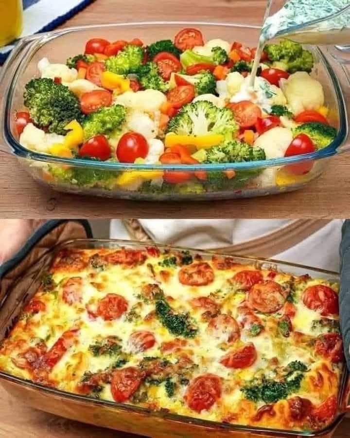 Creamy Baked Broccoli with Tomatoes and Kale