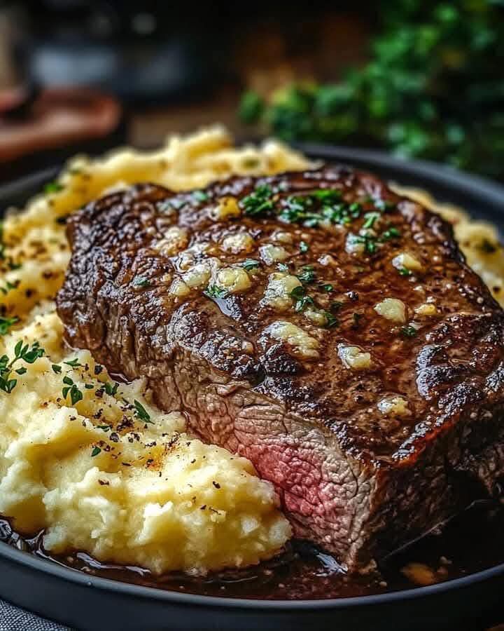 Comforting Slow Cooker Garlic Butter Ribeye with Parmesan Mashed Potatoes – A Taste of Home!