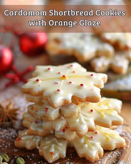 Cardamom Shortbread Cookies with Orange Glaze  These buttery, melt-in-your-mouth shortbread cookies are infused with the warm, aromatic flavor of cardamom and topped with a zesty orange glaze. Perfect for tea time, holiday gatherings, or as an elegant homemade gift. ✔Recipe in First ▪c.o.m.m.e.n.t.▪💬👀👇