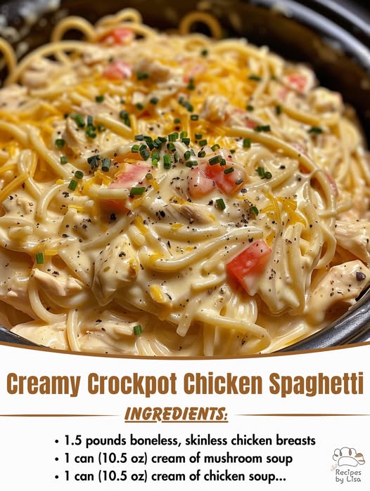 Creamy Crockpot Chicken Spaghetti