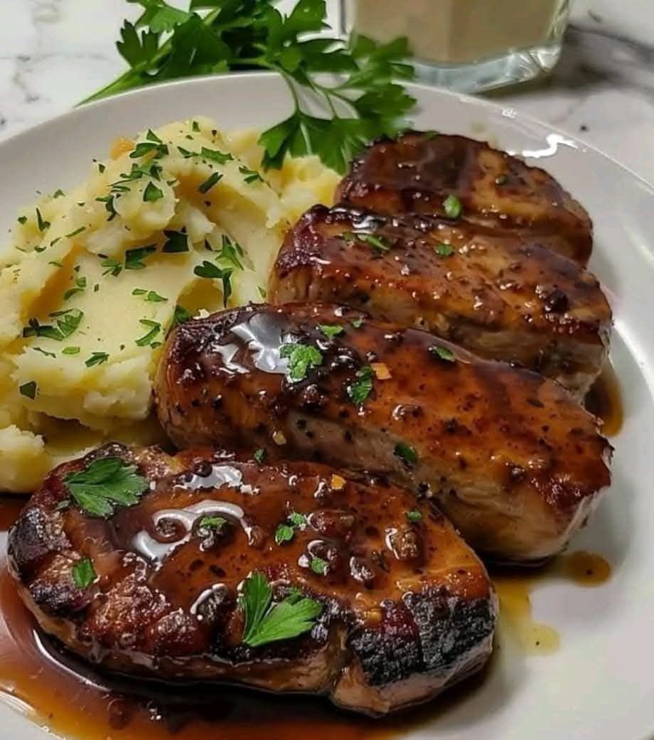 Honey Garlic Pork Chops with Mashed Potatoes