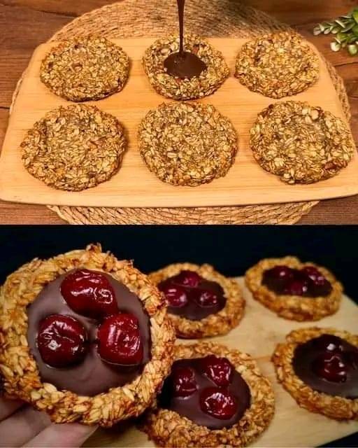 Oatmeal cookies with chocolate and cherries