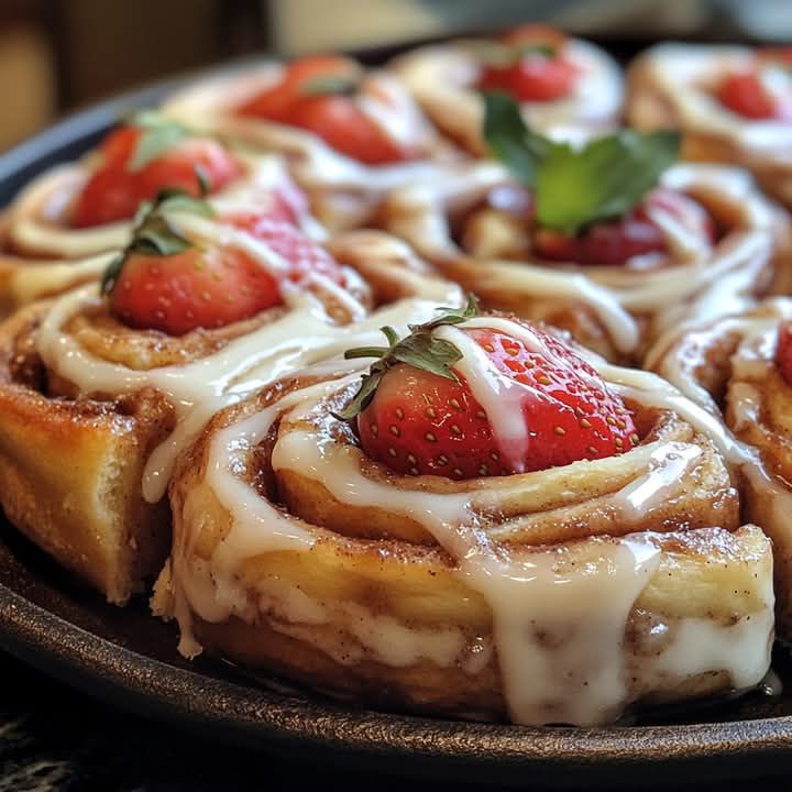 **Strawberry and Cream Cinnamon Rolls with Strawberry Filling