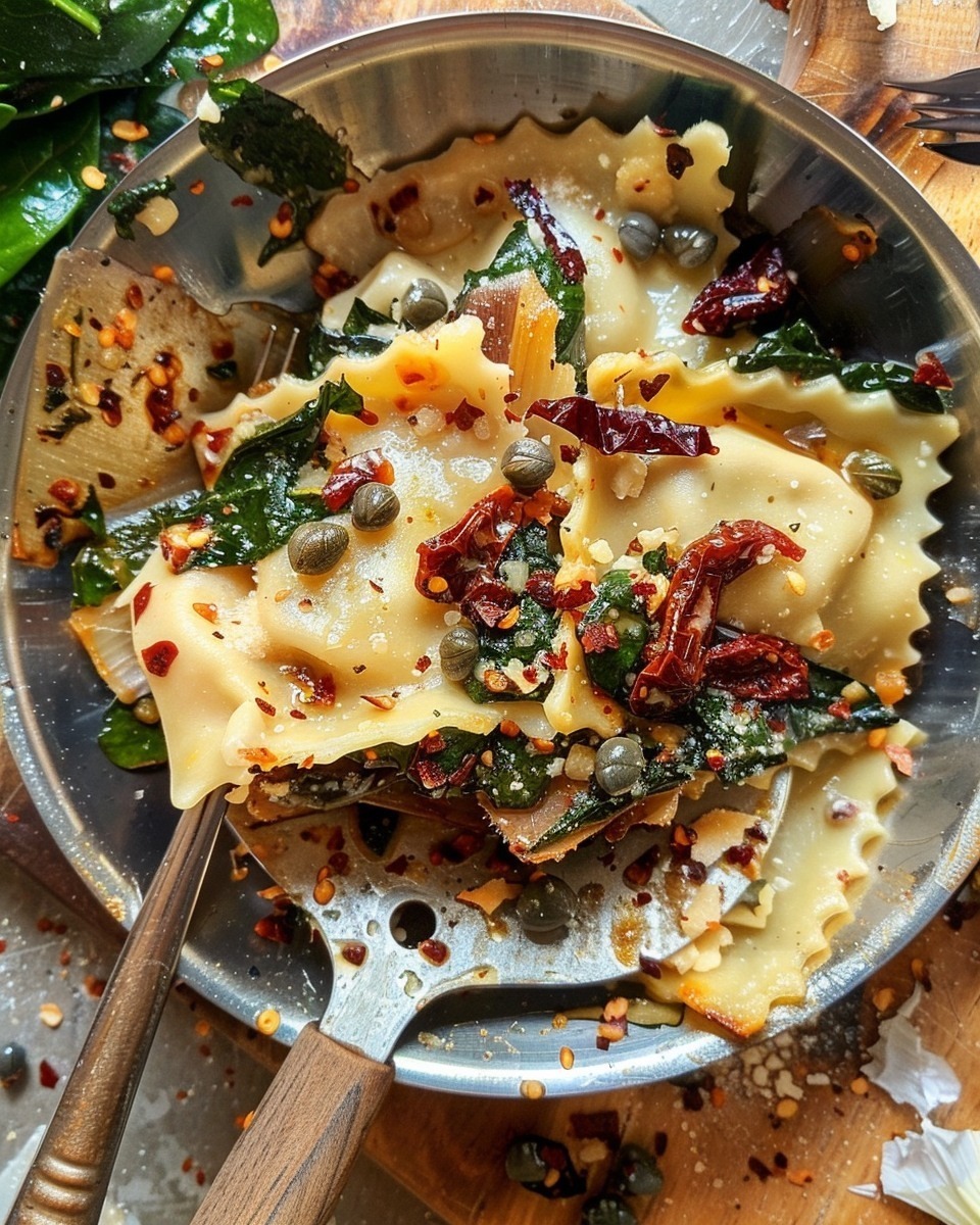 Italian Ravioli with Spinach, Artichokes, Capers, and Sun-Dried Tomatoes