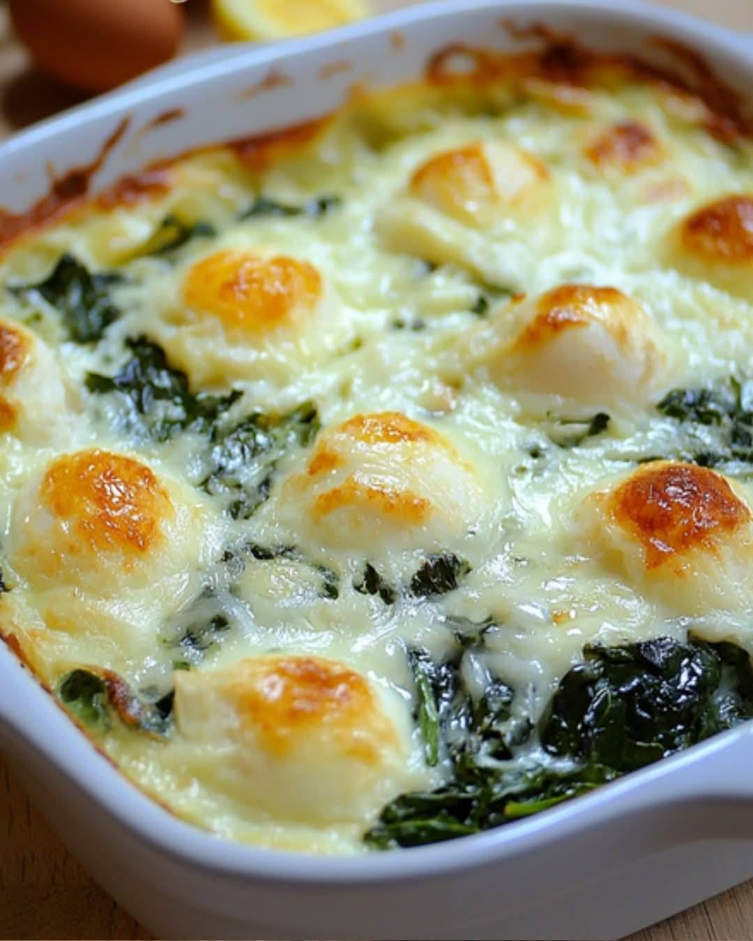 Spinach and hard-boiled eggs gratinated in béchamel sauce