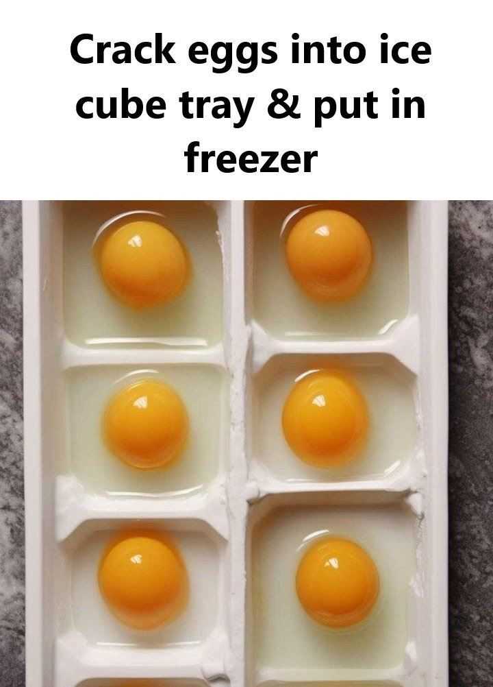 Crack eggs into ice cube tray & put in freezer